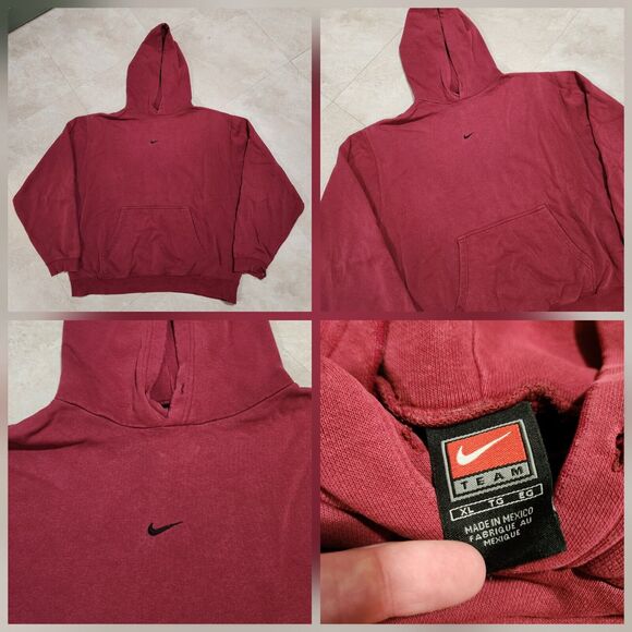 VTG Y2K 2000s NIKE Team Mens XL Embroidered Center Swoosh Check Red Hoodie